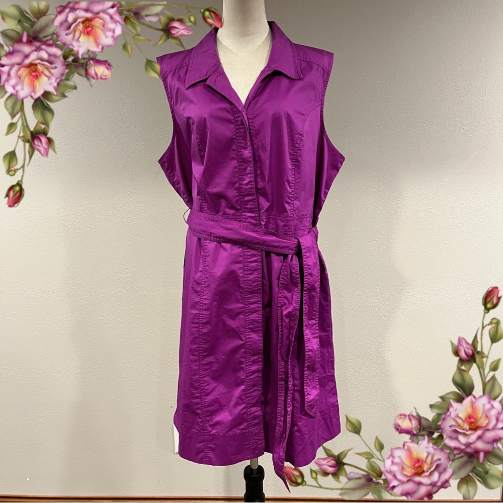 Fashion Bug Vibrant Purple Belted Mini button down stretchy plus size‎ Dress